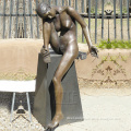 Outdoor garden modern life size bronze sexy short hair nude girl sitting sculpture